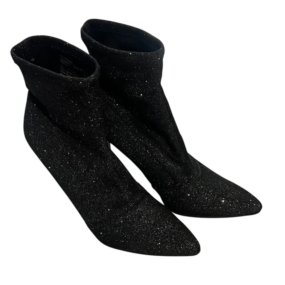 Sparkly Black Sock Booties Stiletto‎ Heel Pointed Toe Ankle Boots Women's